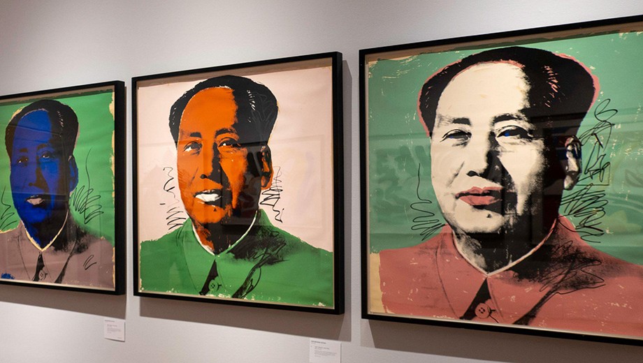 Andy Warhol's silkscreen paintings of Mao Tse-tung, prompted by Richard Nixon's visit to China in 1972, blend communist propaganda and capitalist mass culture. 