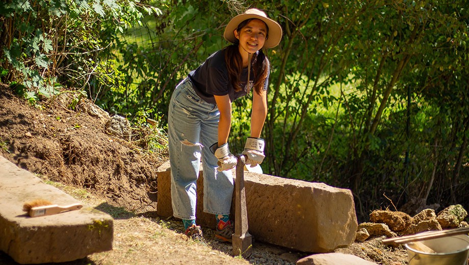Liang-Chun Wu, AM'24, in Thuringia, Germany, conserving stone walls and historic paths.