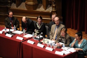 Panelists at the symposium included (from left) Stephen Castelvecchi; Mark Everist; Hilary Poriss, AM’93, PhD’00; Will Crutchfield; Jeffrey Kallberg, AM’78, PhD’82; Patricia Brauner, AM’75; and Helen Greenwald.