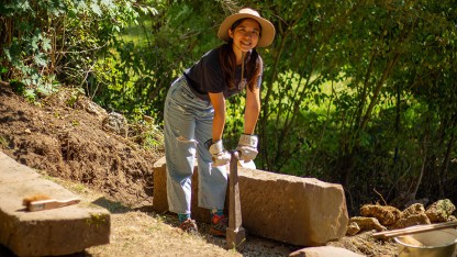 Liang-Chun Wu, AM'24, in Thuringia, Germany, conserving stone walls and historic paths.